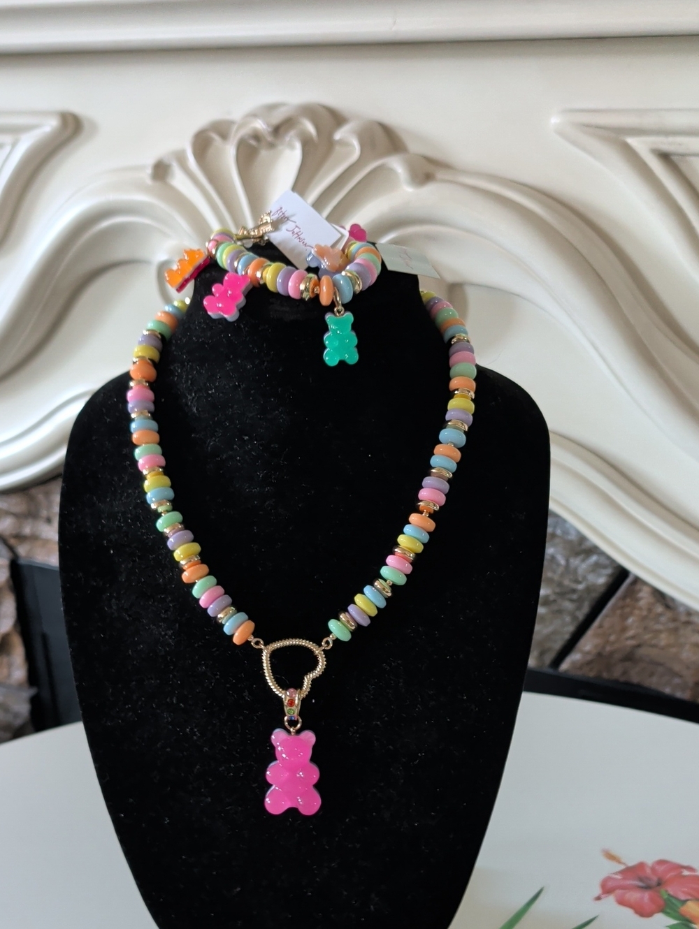 Betsey Johnson Pastel Multicolor Gummy Bear Necklace and Bracelet Set